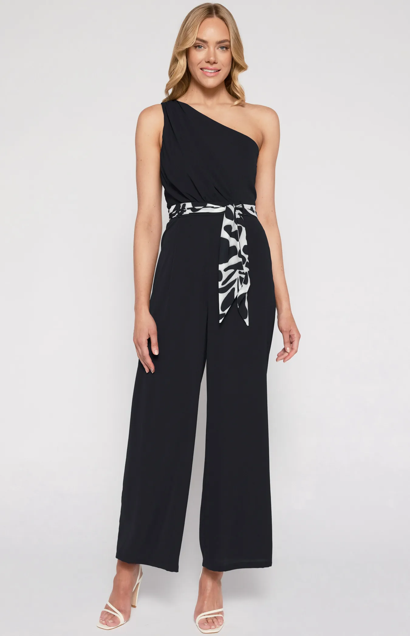  One Shoulder Jumpsuit with Contrast Printed Belt (SJP579A)