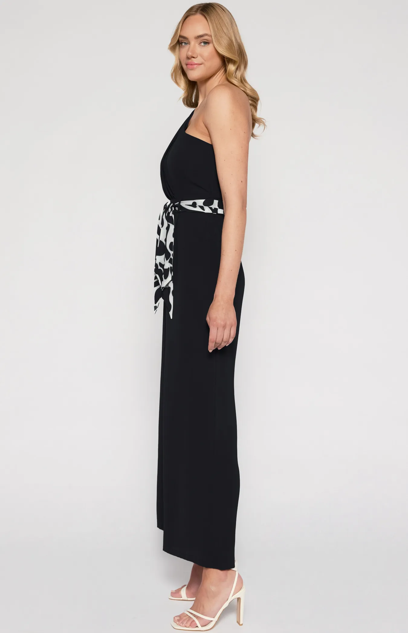  One Shoulder Jumpsuit with Contrast Printed Belt (SJP579A)