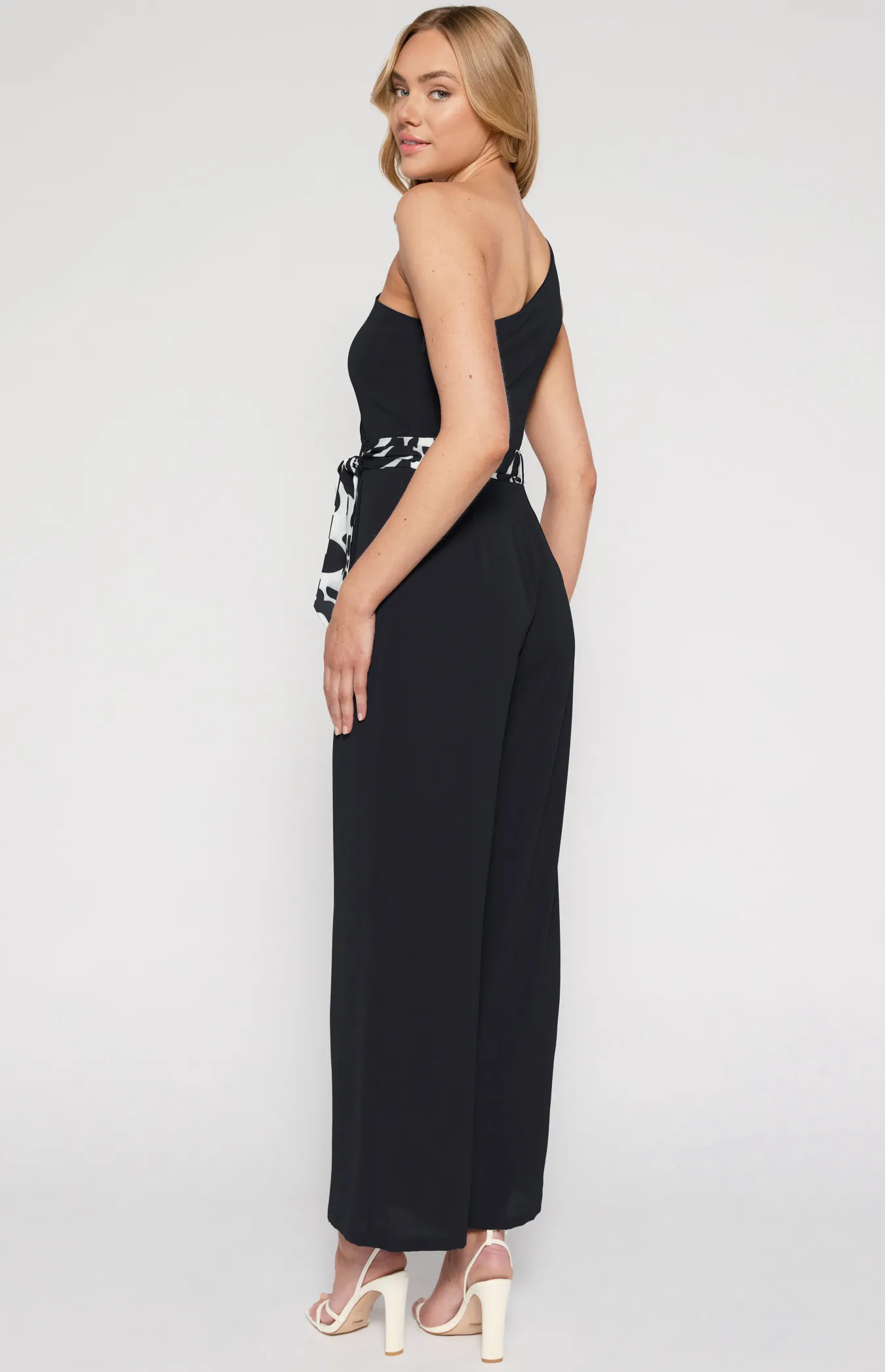  One Shoulder Jumpsuit with Contrast Printed Belt (SJP579A)