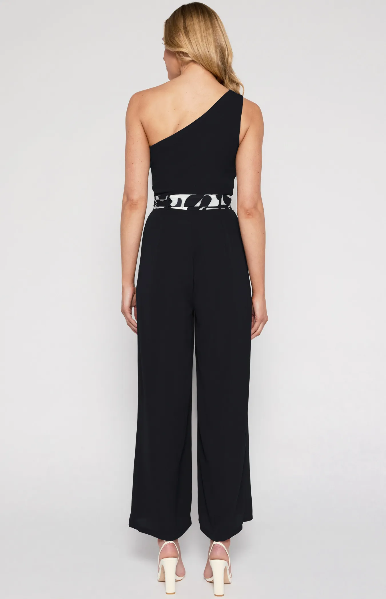  One Shoulder Jumpsuit with Contrast Printed Belt (SJP579A)