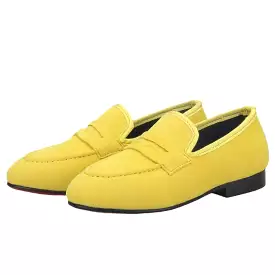 OneDrop Yellow Velvet Children Handmade Kid Penny Loafers Red Outsole Birthday Wedding Party Prom Shoes