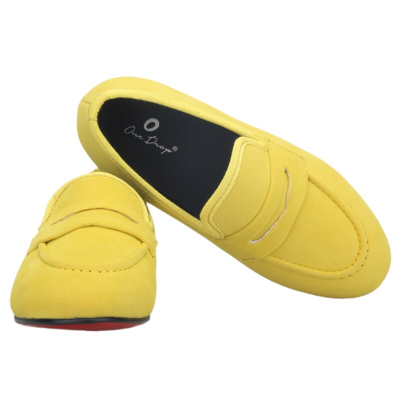 OneDrop Yellow Velvet Children Handmade Kid Penny Loafers Red Outsole Birthday Wedding Party Prom Shoes