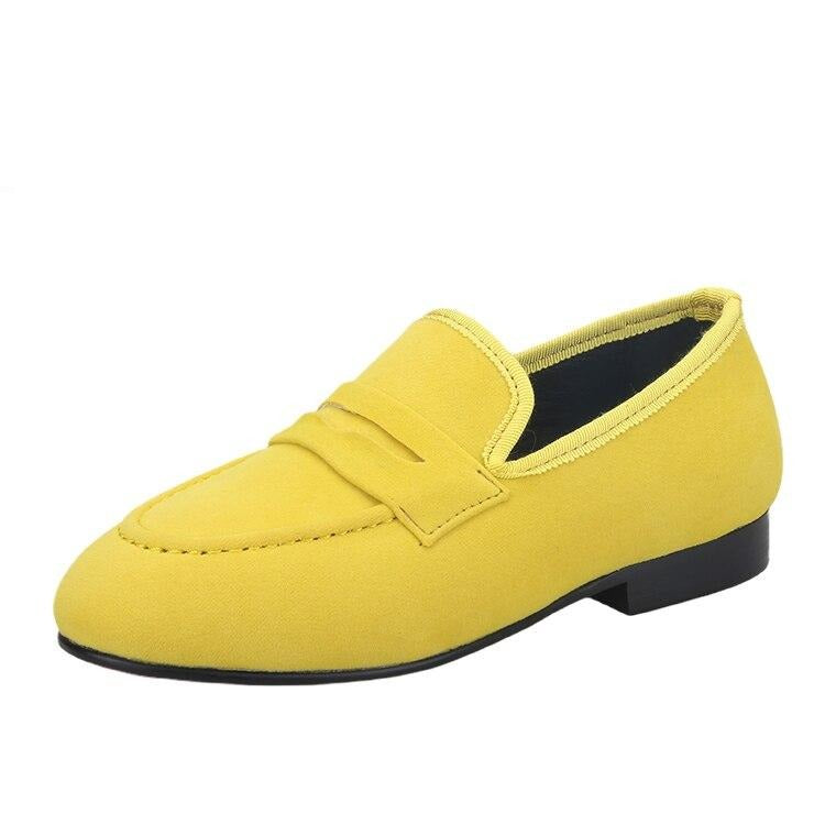 OneDrop Yellow Velvet Children Handmade Kid Penny Loafers Red Outsole Birthday Wedding Party Prom Shoes