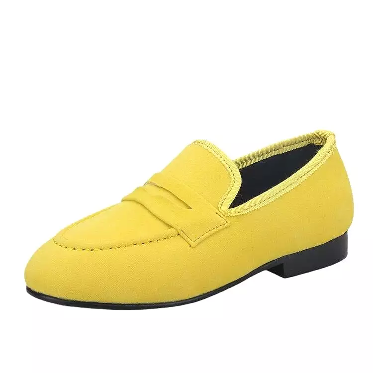 OneDrop Yellow Velvet Children Handmade Kid Penny Loafers Red Outsole Birthday Wedding Party Prom Shoes