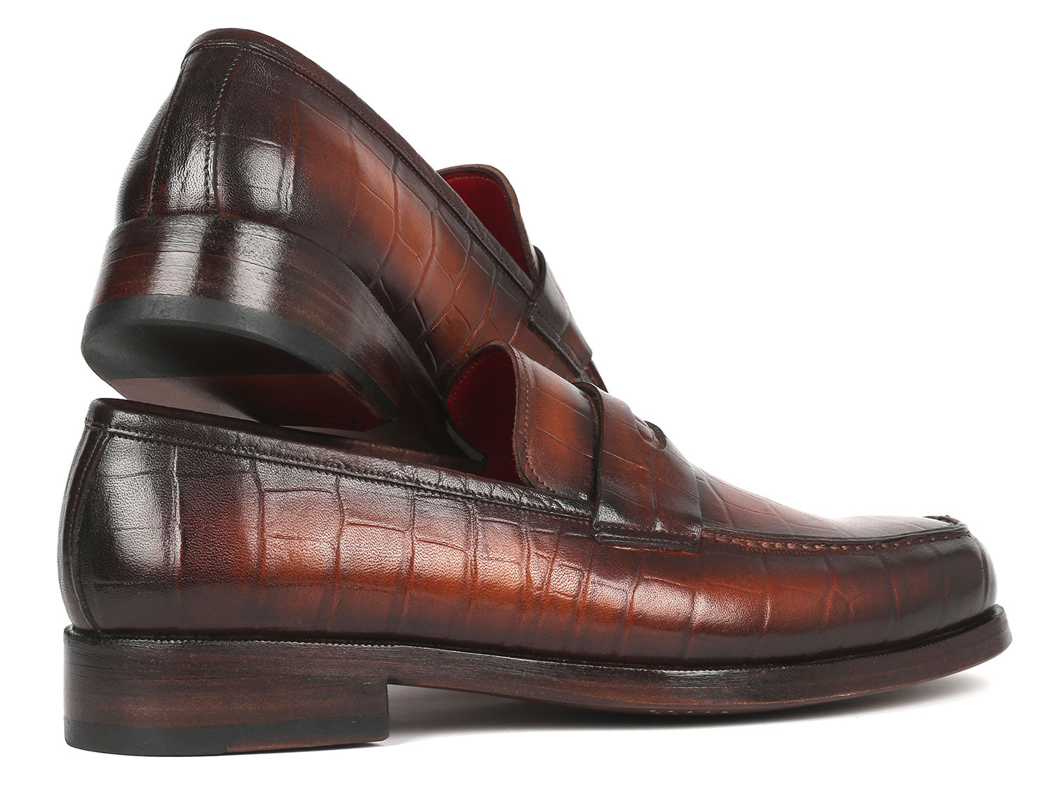 Paul Parkman Brown Crocodile Embossed Calfskin Penny Loafers - 3857-BRW