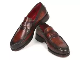 Paul Parkman Brown Crocodile Embossed Calfskin Penny Loafers - 3857-BRW