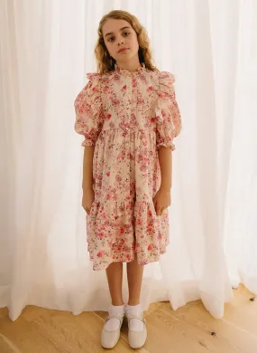 Petite Amalie Elbow Sleeve Scallop Posie Print Voile Dress