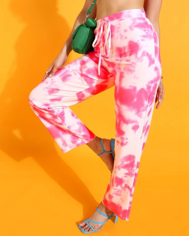 Pink & White Printed Straight Fit Trouser