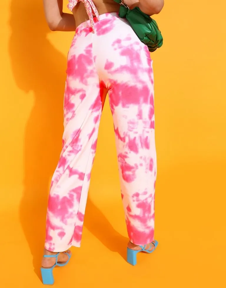 Pink & White Printed Straight Fit Trouser