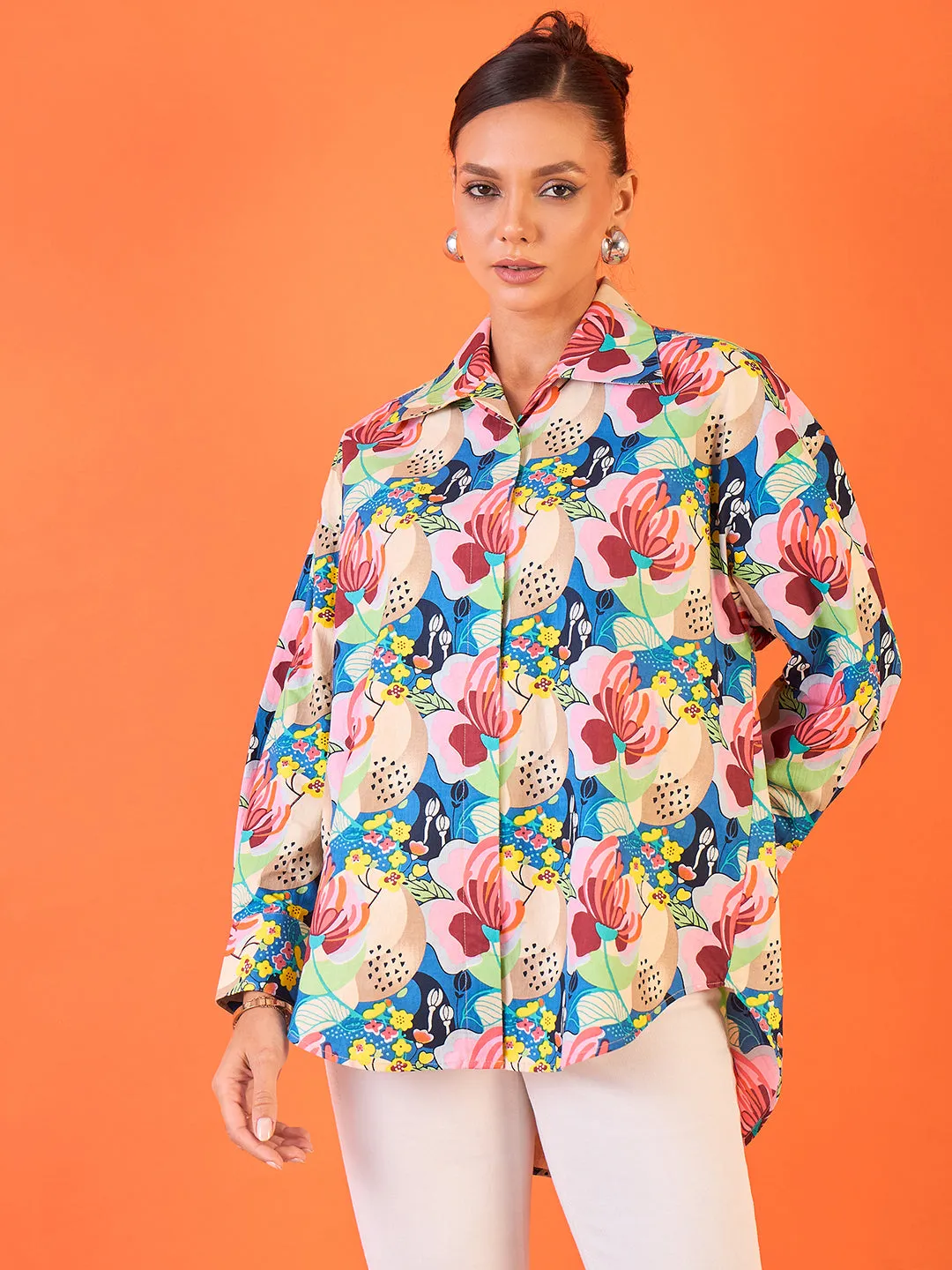 Printed Asymmetrical Cotton Shirt