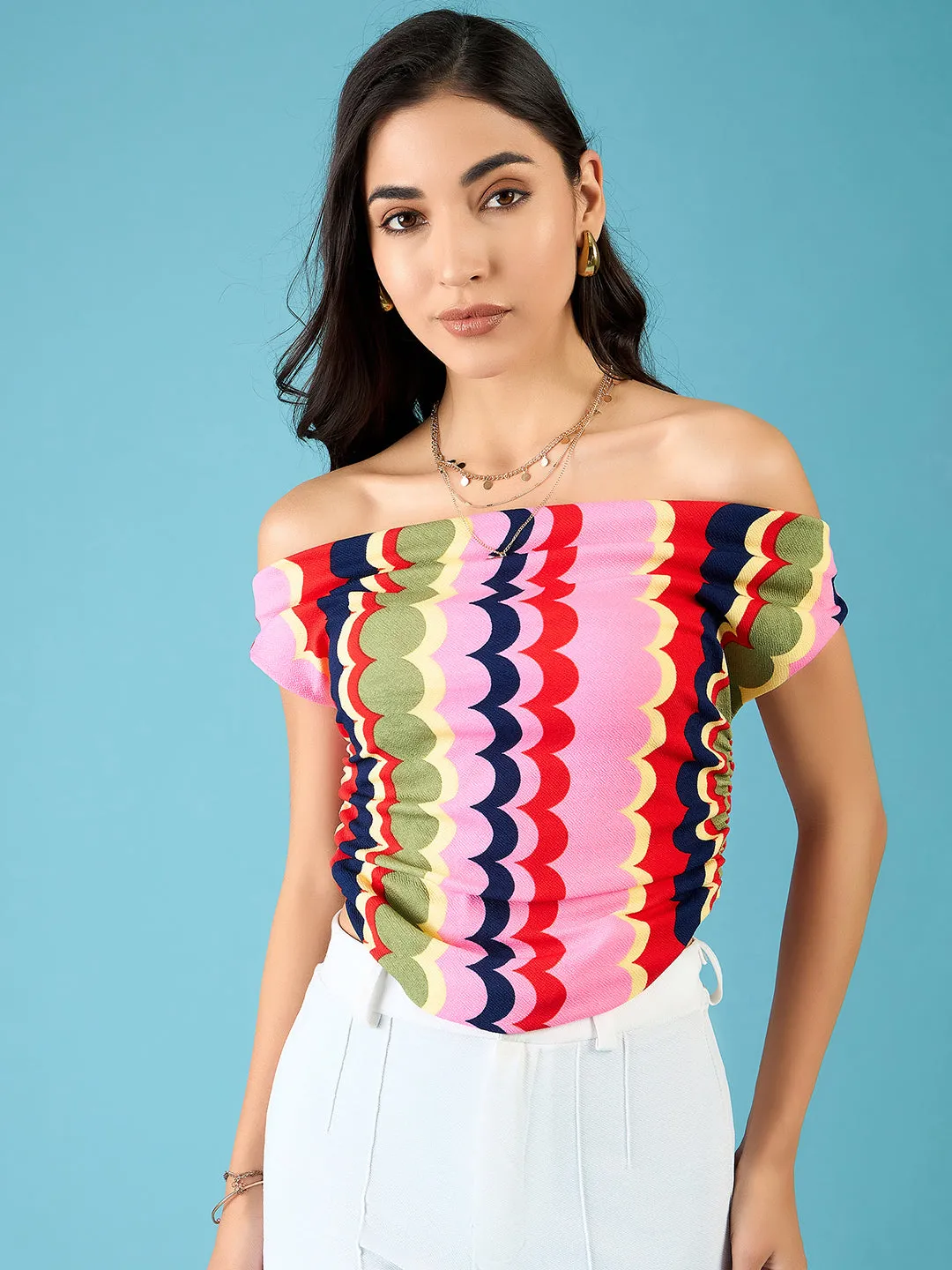 Printed Cotton Stretchable Draped Crop Top