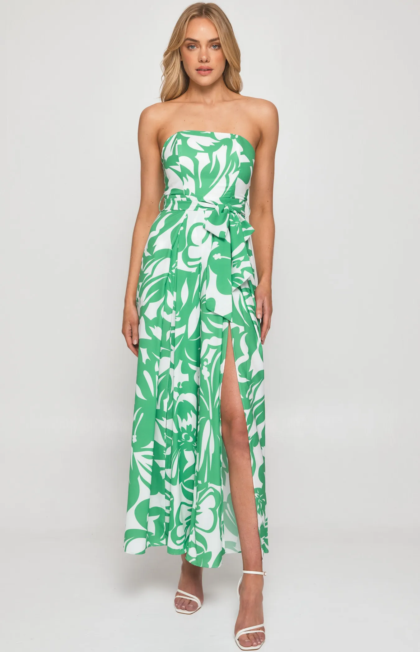 Printed Strapless Jumpsuit with Split Leg Detail (SSJP7-31A)