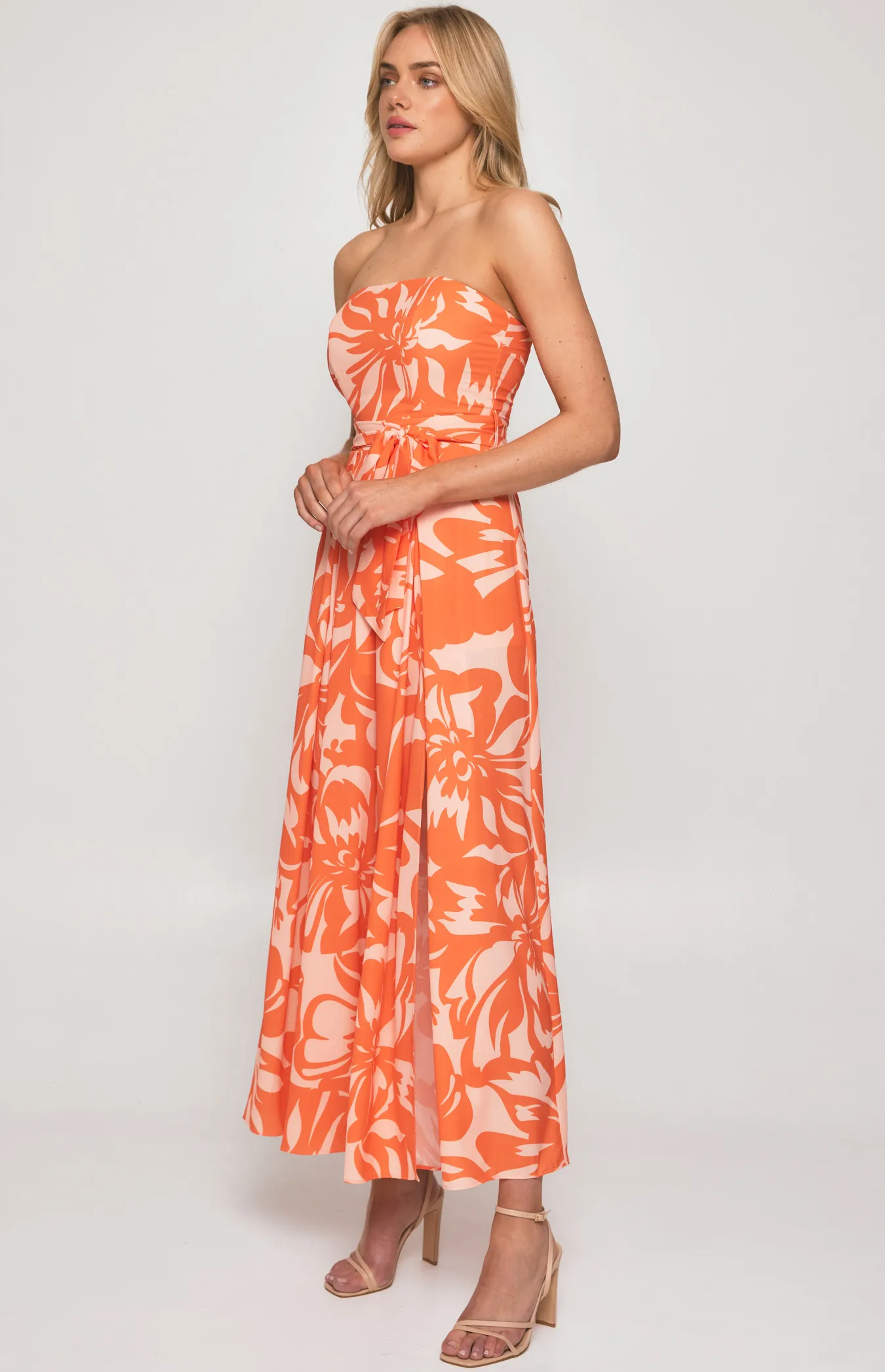 Printed Strapless Jumpsuit with Split Leg Detail (SSJP7-31A)