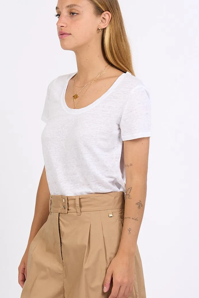 Purotatto T-shirt Lino Scollo Tondo Bianco Donna