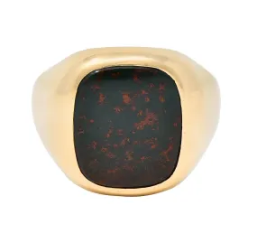 Retro Bloodstone 14 Karat Yellow Gold Vintage Unisex Signet Ring