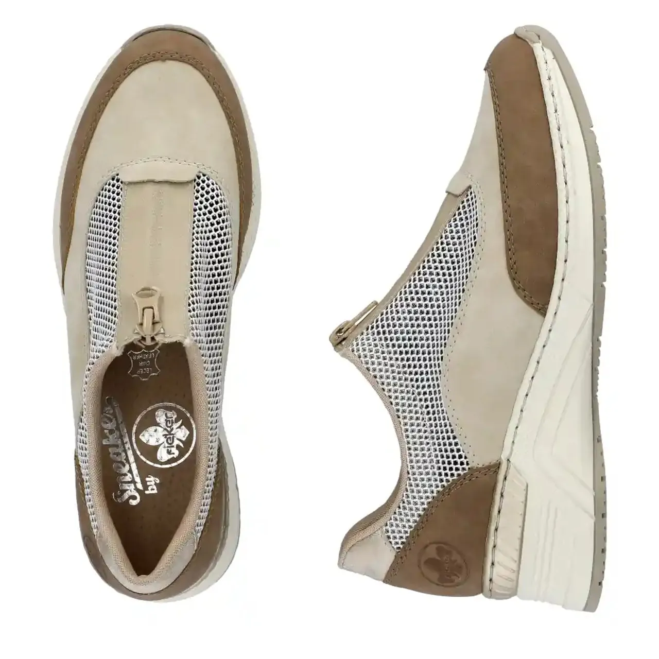 Rieker N4357-60 Beige & Brown Wedge Sneaker