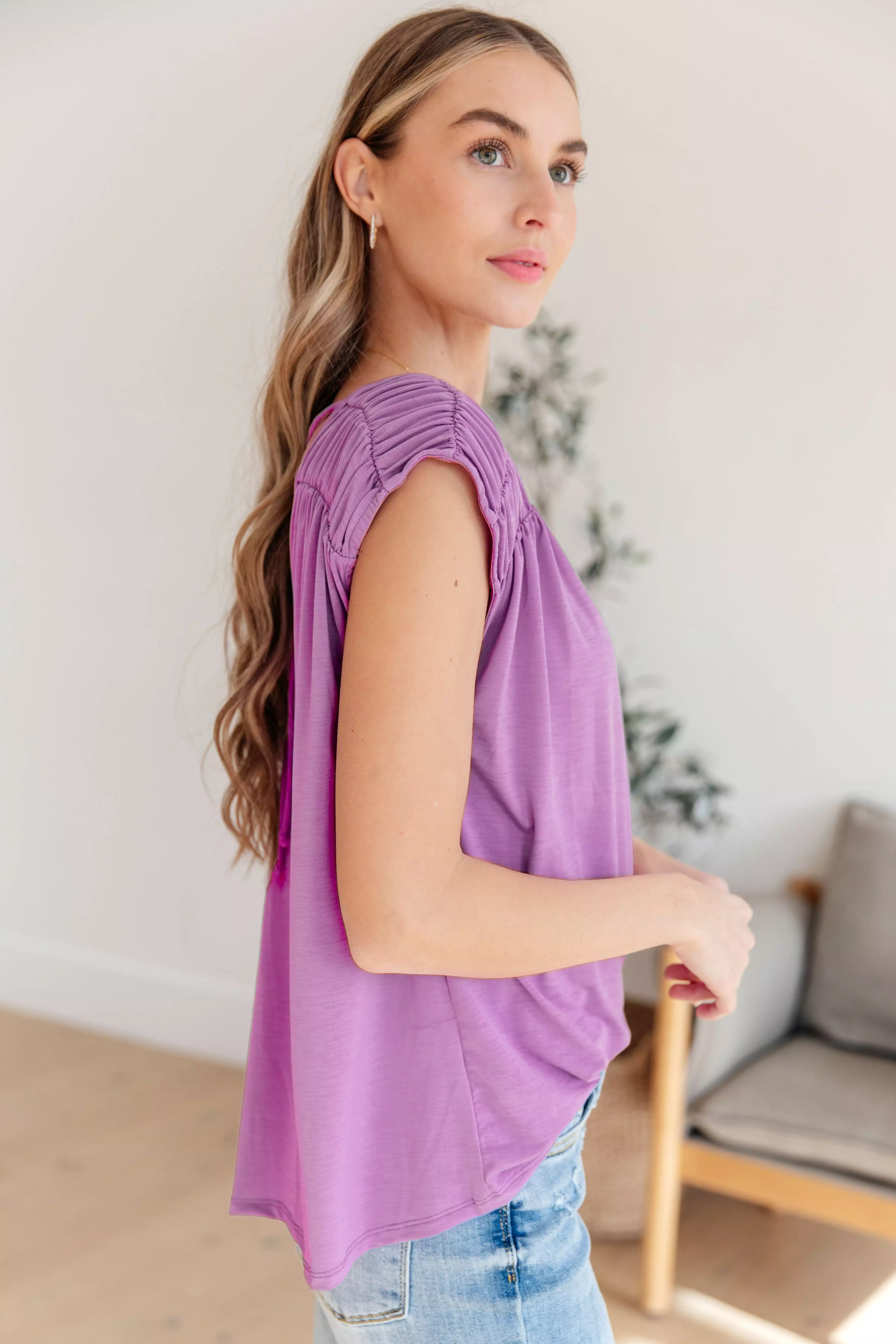 Ruched Cap Sleeve Top in Lavender