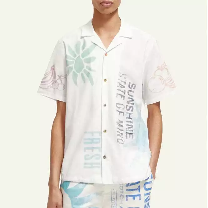 Scotch & Soda Regular Fit Printed Camp Shirt (Stamp Print) 171645