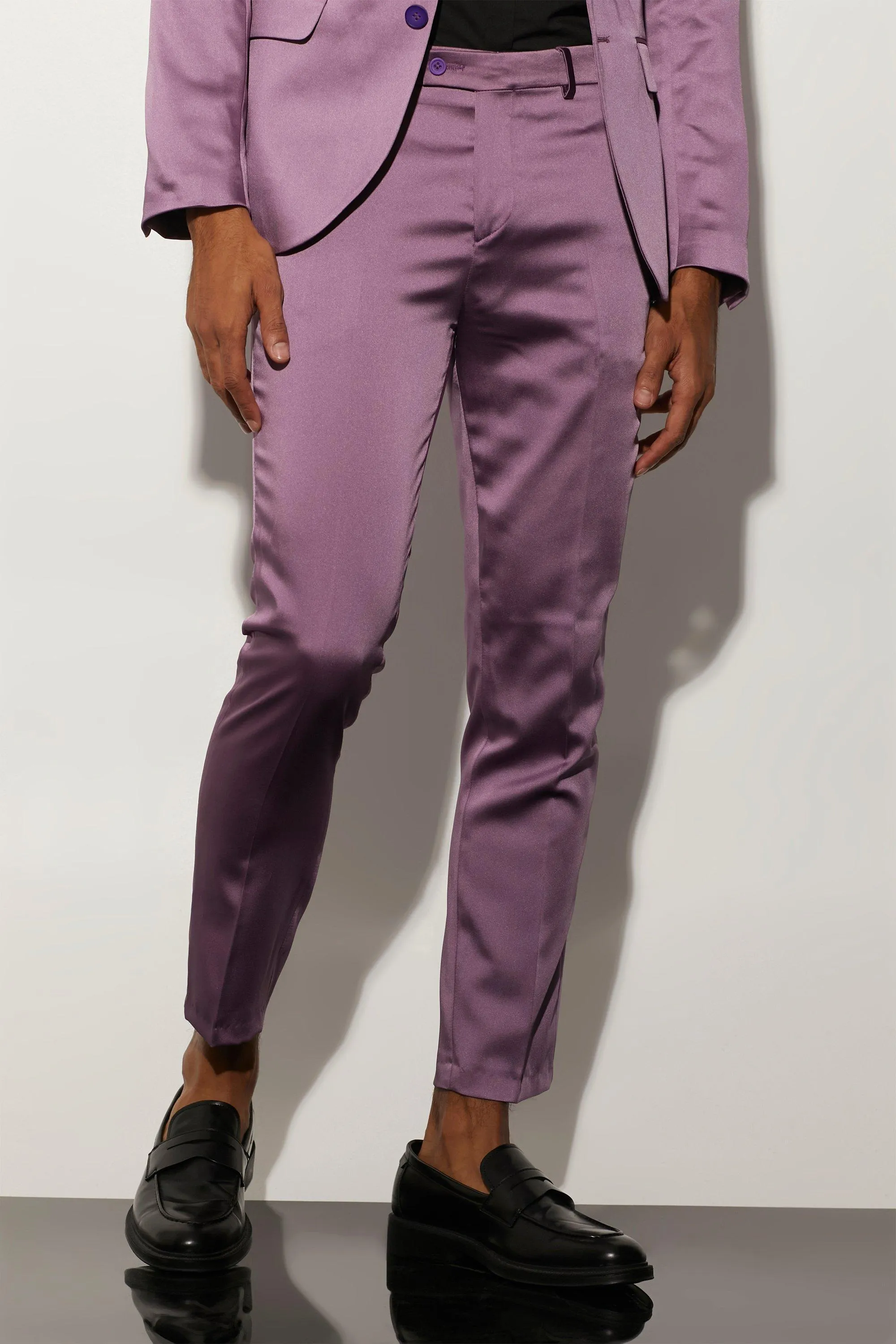 Skinny Fit Satin Crop Suit Trousers