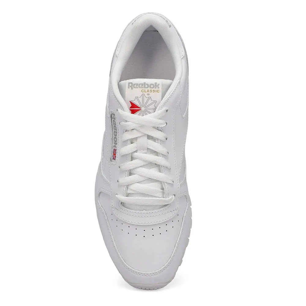 Soft Moc Mens Classic Leather Sneaker - White/ Grey