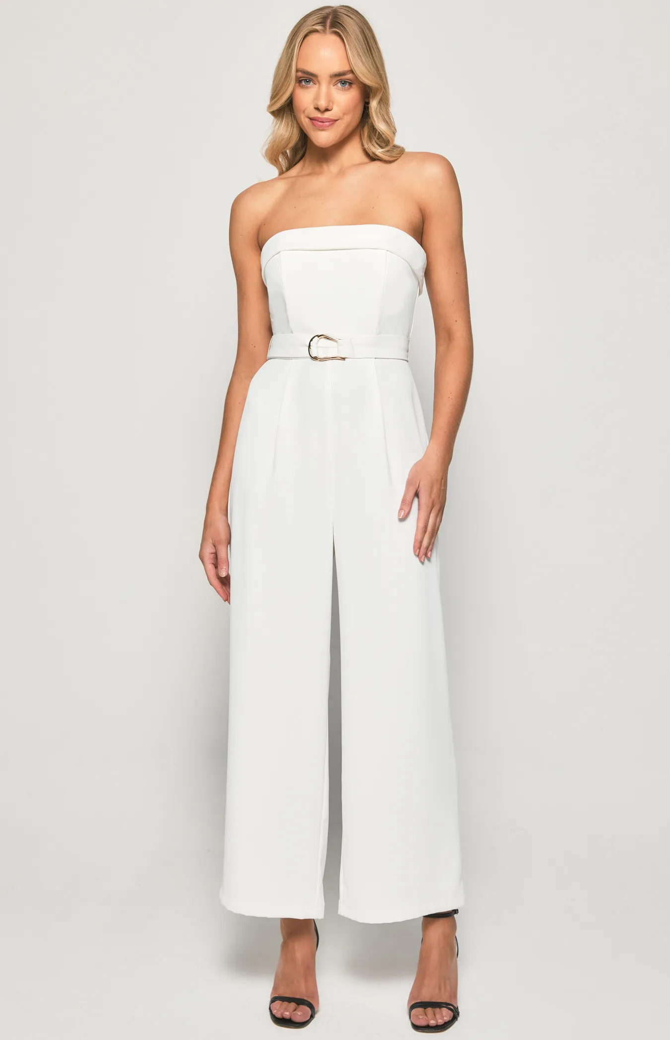 Strapless Front Pleated Jumpsuit with Belt Details (SJP572A)