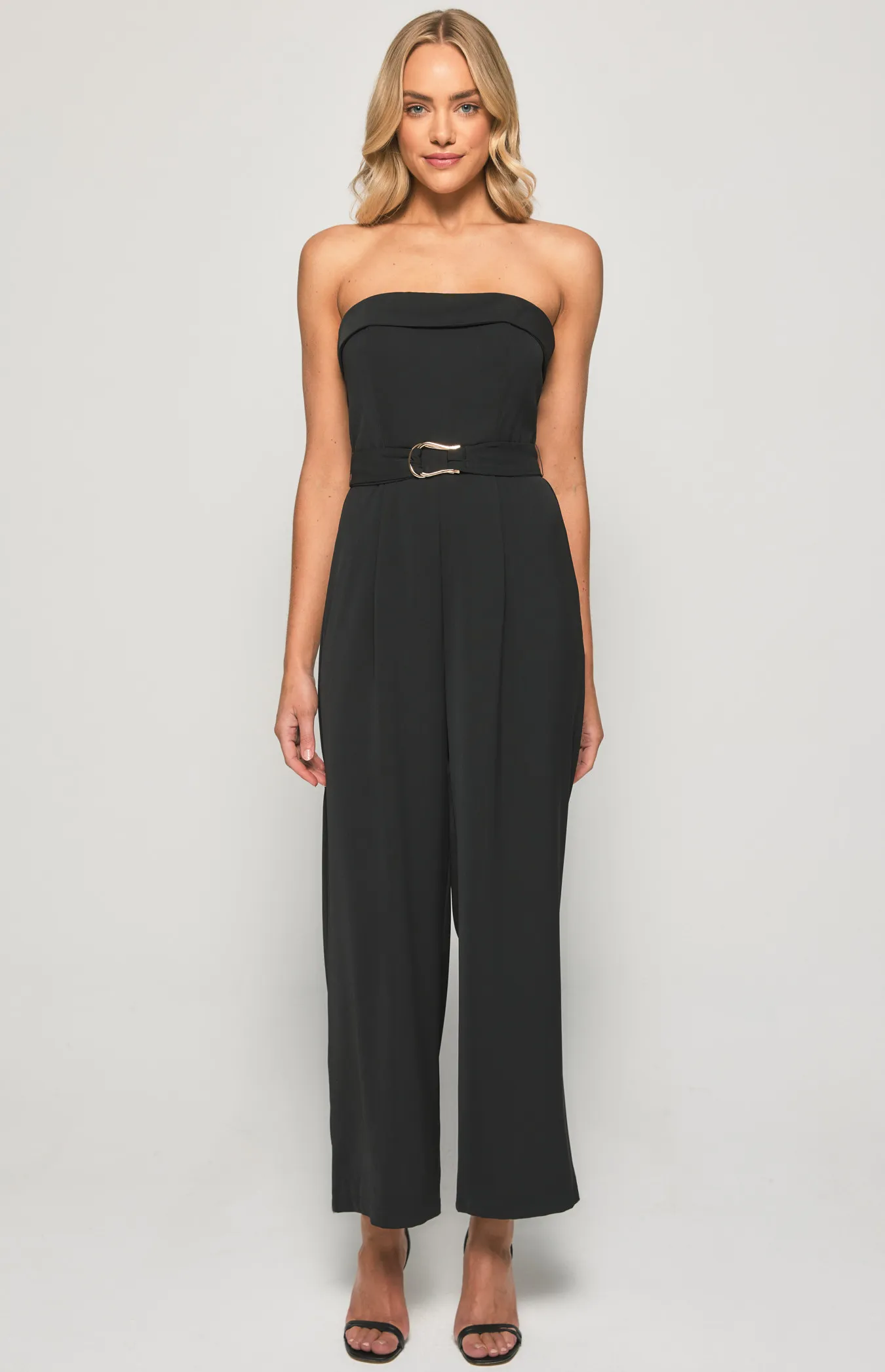 Strapless Front Pleated Jumpsuit with Belt Details (SJP572A)