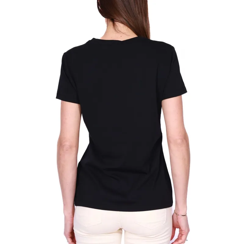 T-SHIRT GIROCOLLO CON STRASS E PERLE, NERO