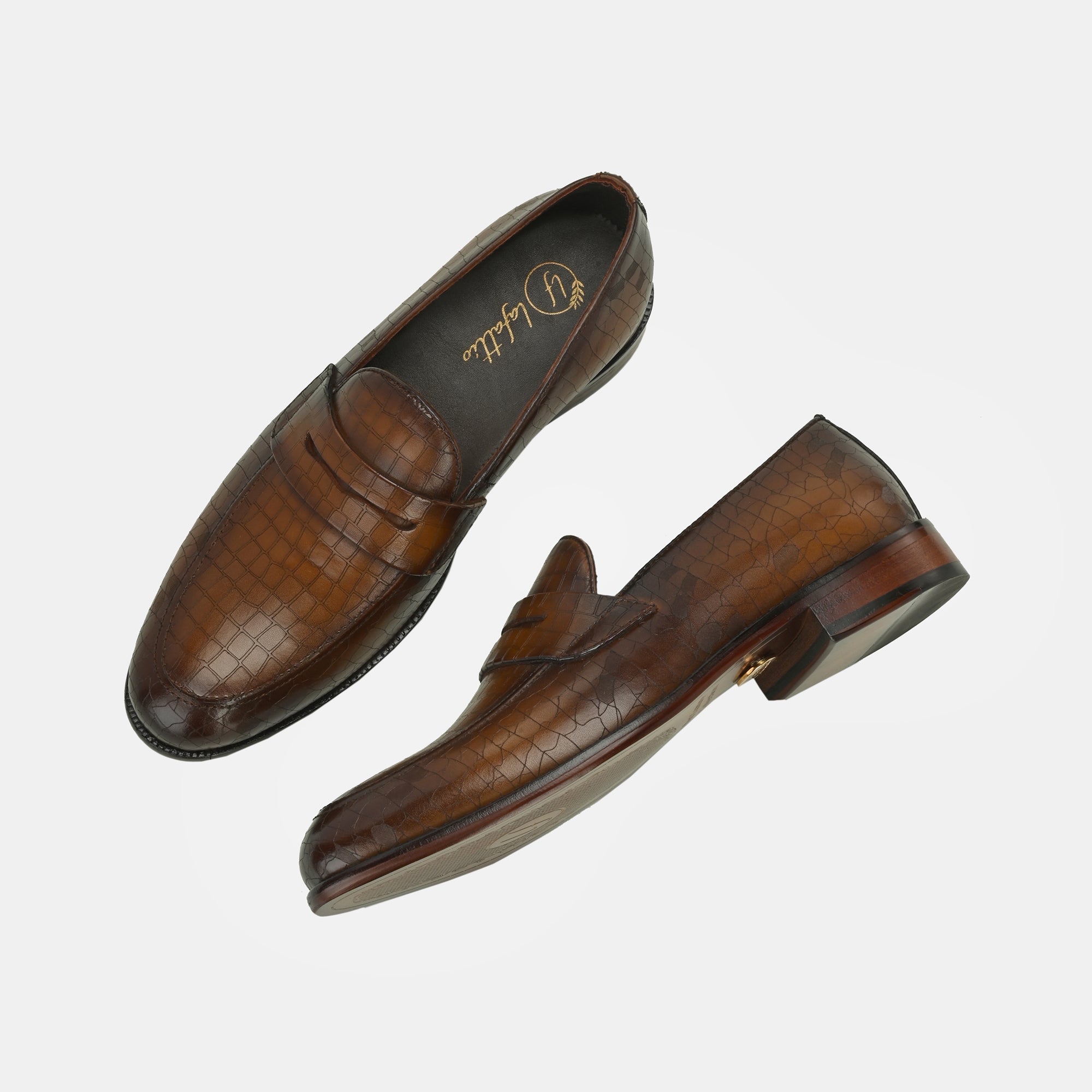 Tan Laser Engraved Penny Loafers By Lafattio