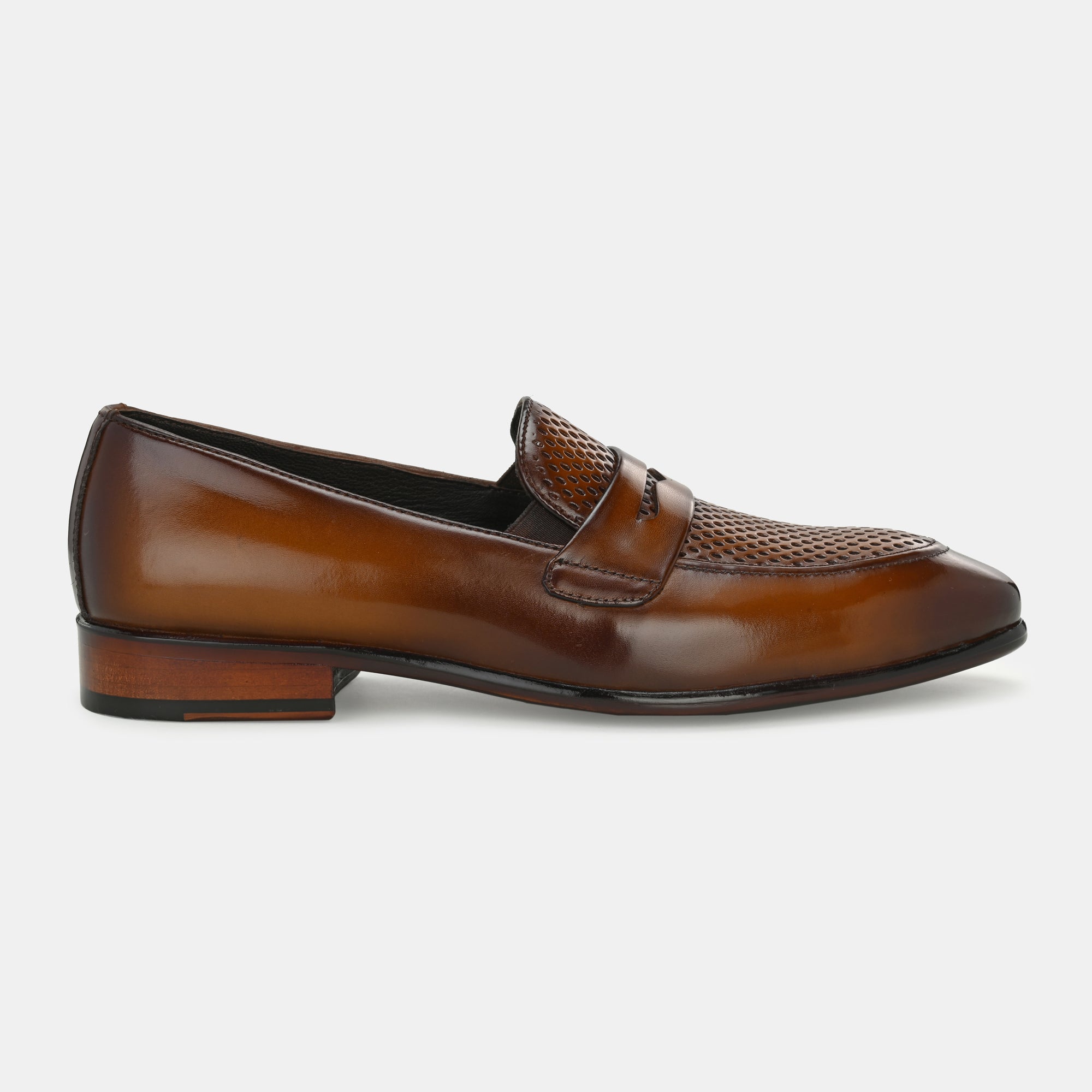 Tan Perforated Penny Loafers by Lafattio