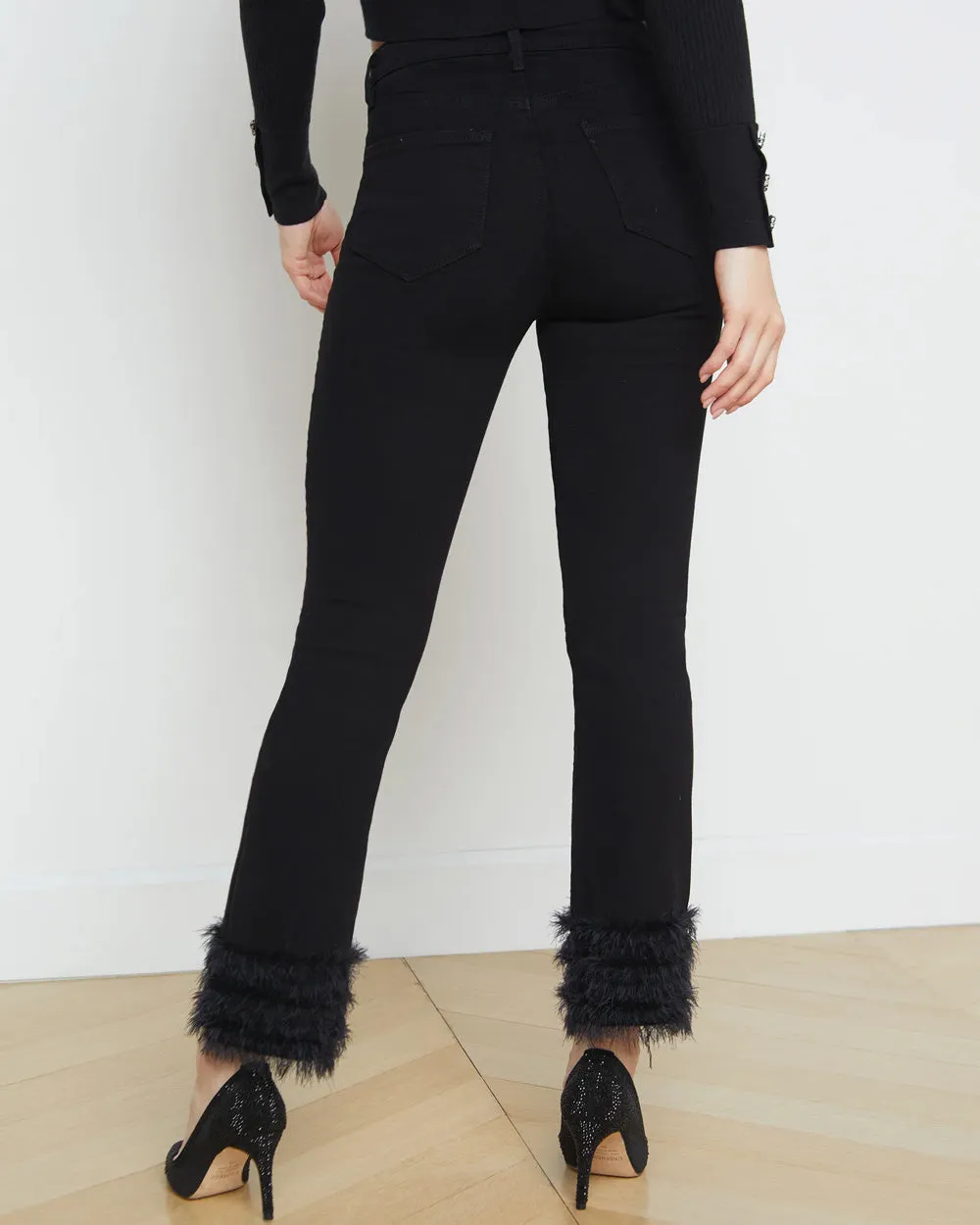 Tati High Rise Crop Micro Bootcut Feather Jean in Saturated Black