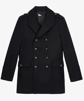 The Kooples Mens Black Officer-style double-breasted wool-blend pea coat