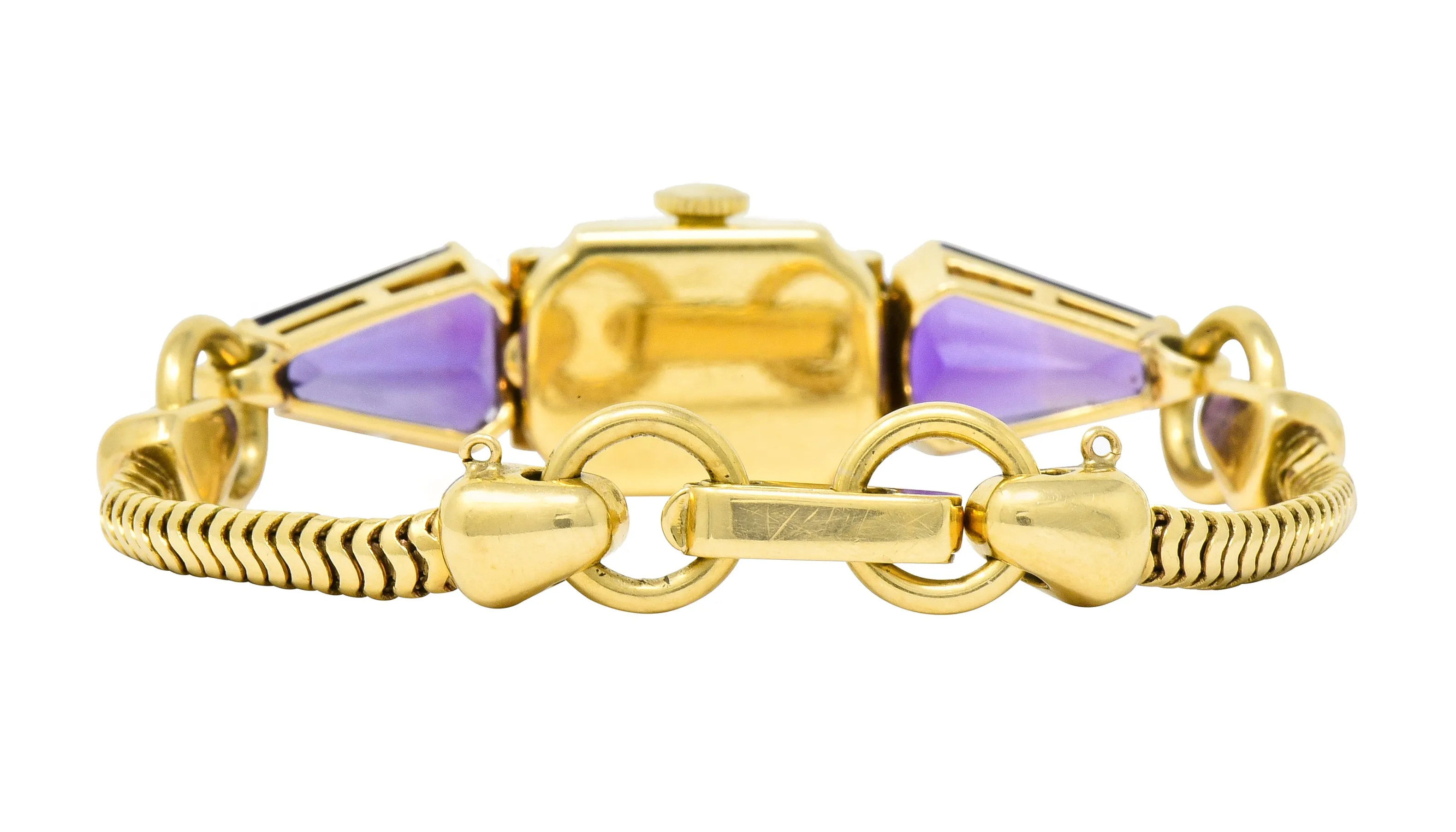 Tiffany & Co. Retro Amethyst Diamond 14 Karat Gold Watch Bracelet