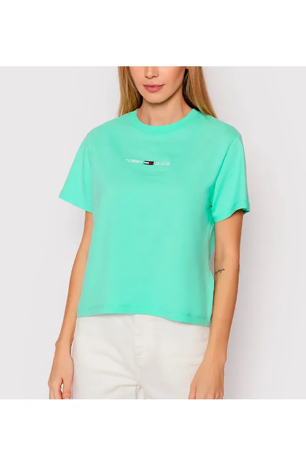 Tommy Hilfiger Women Tee Text Logo Lagoon