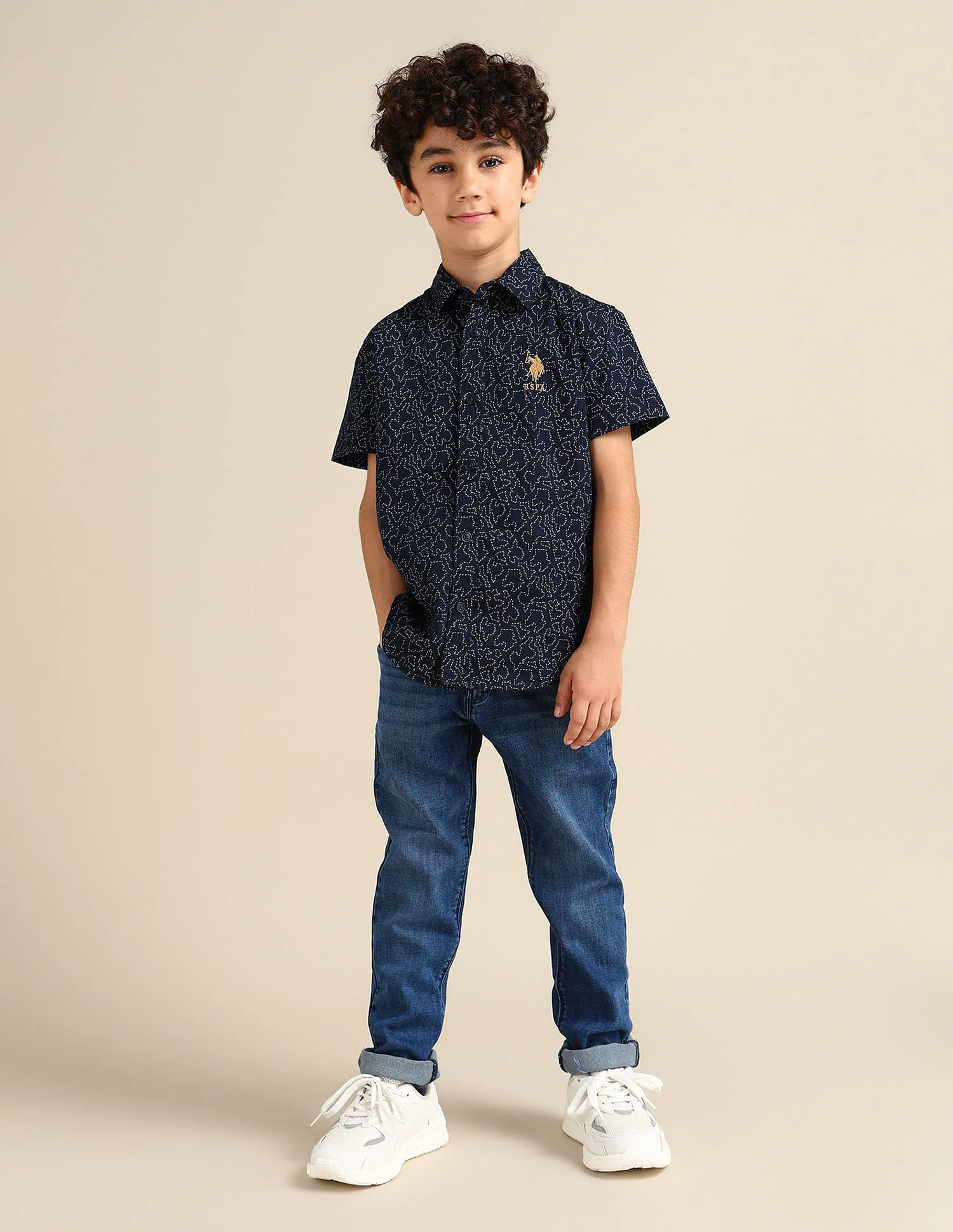 U.S. Polo Assn. Kids Boys Regular Fit Abstract Printed Shirt