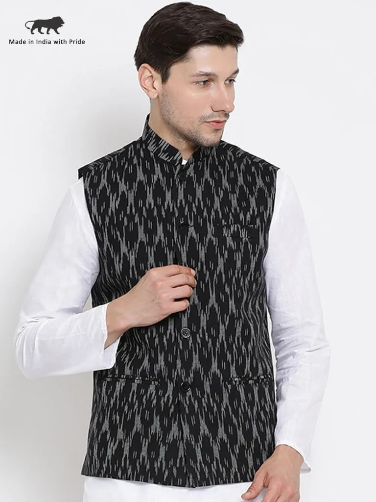 VASTRAMAY Men's Black Cotton Ethnic Jacket