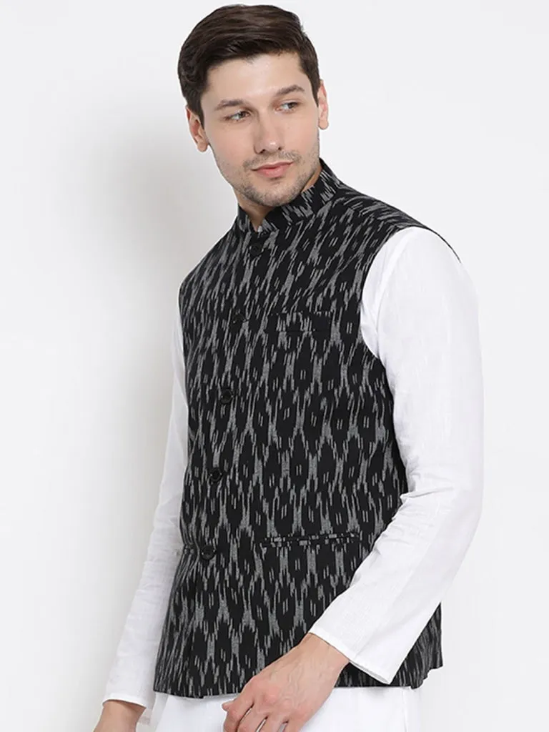 VASTRAMAY Men's Black Cotton Ethnic Jacket