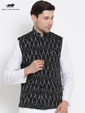 VASTRAMAY Men's Black Cotton Ethnic Jacket