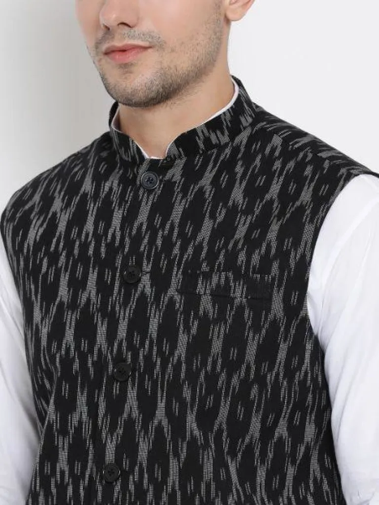 VASTRAMAY Men's Black Cotton Ethnic Jacket