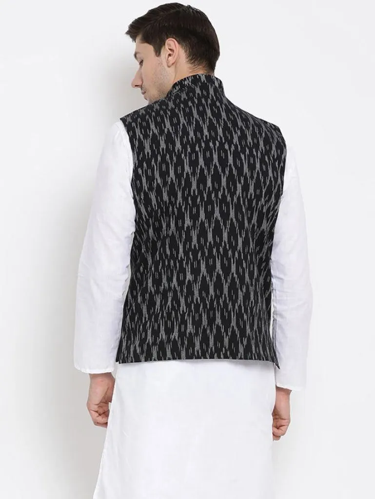 VASTRAMAY Men's Black Cotton Ethnic Jacket