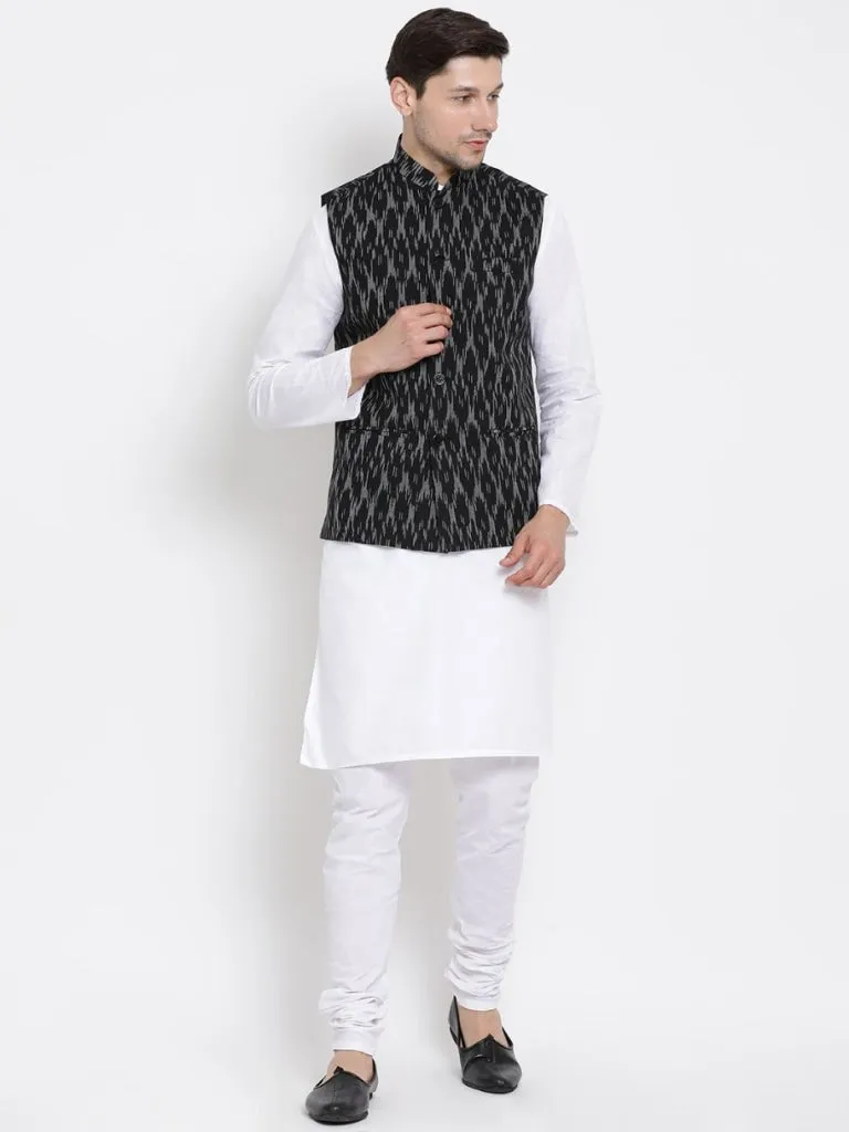 VASTRAMAY Men's Black Cotton Ethnic Jacket