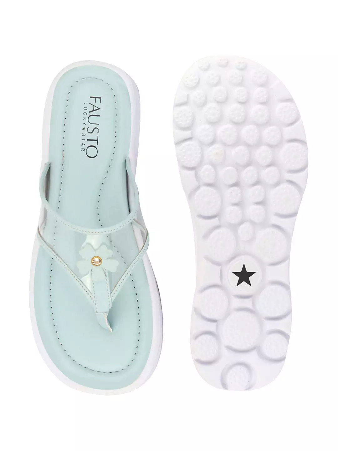 Women Sky Blue Casual Party Beach Fashion Stylish Floral Design Thong Flats Wedges Slipper