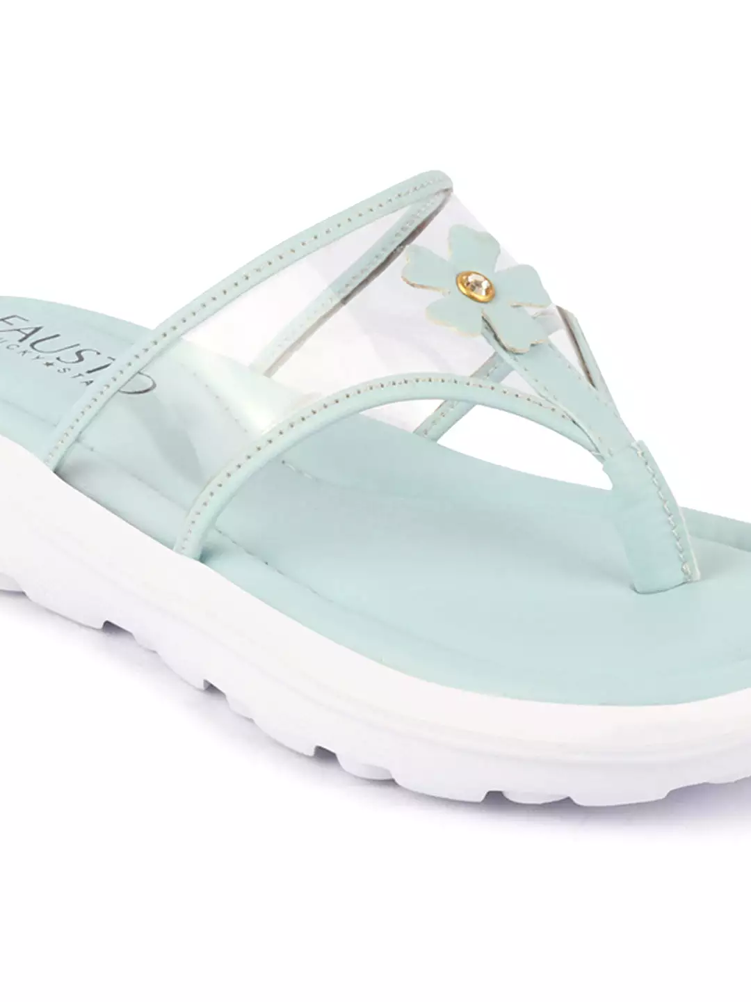 Women Sky Blue Casual Party Beach Fashion Stylish Floral Design Thong Flats Wedges Slipper