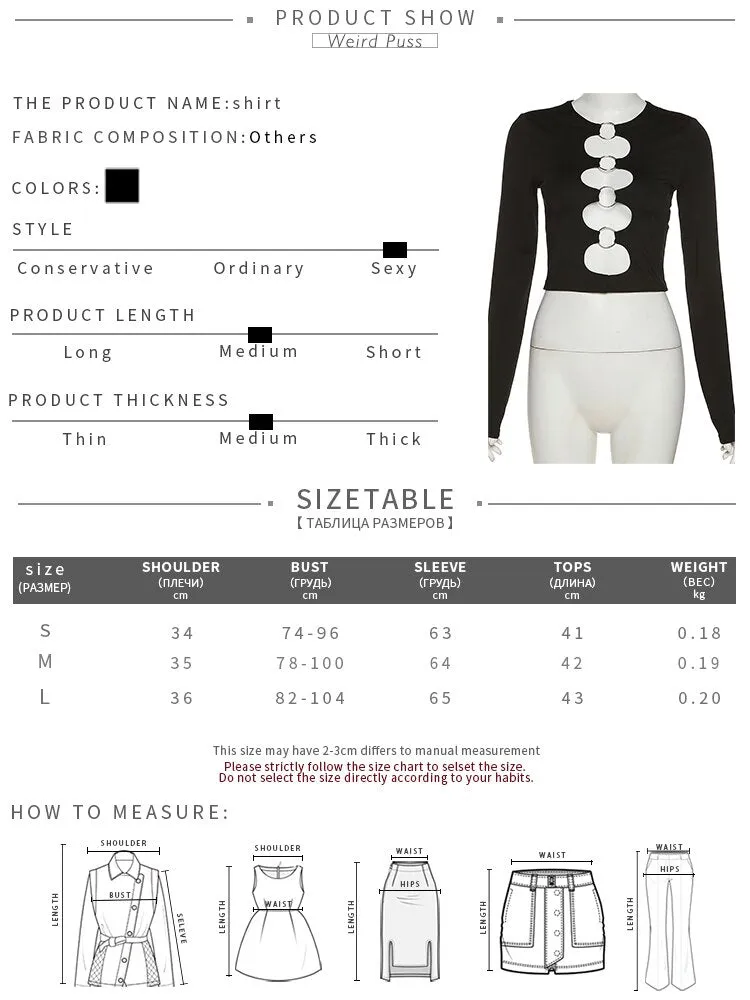 Women's Sexy Solid O-Neck Hollow Out Skinny Long Sleeve Crop Top