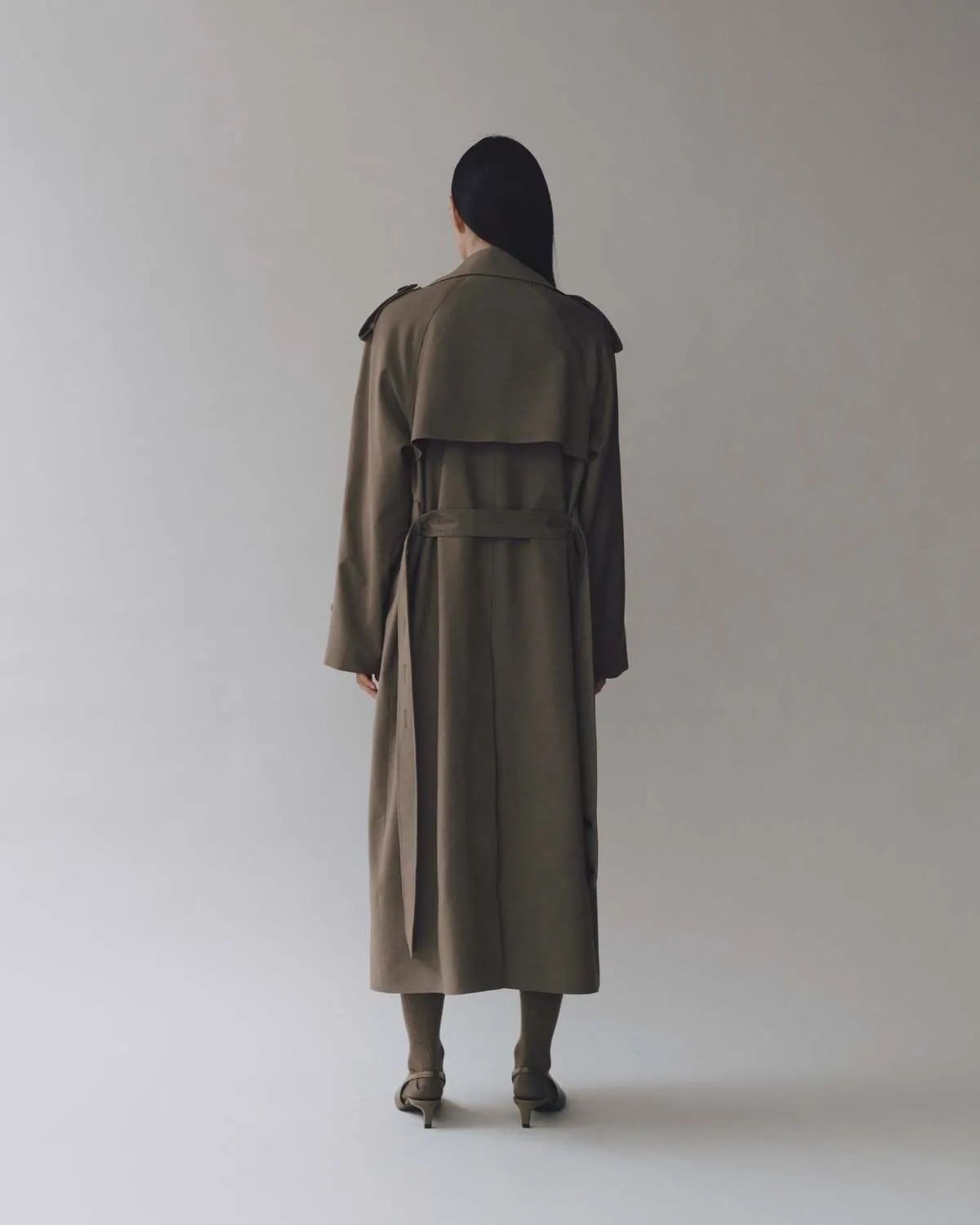 Wool Blend Trench Coat - Light Olive