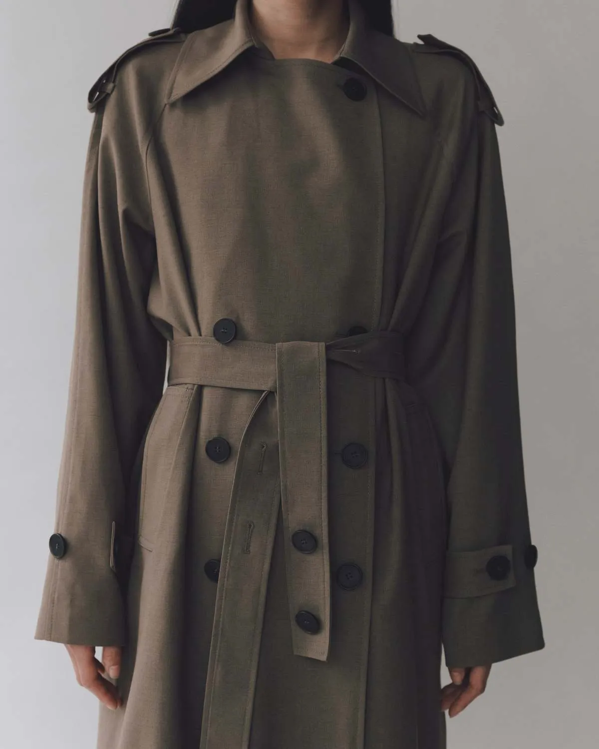 Wool Blend Trench Coat - Light Olive