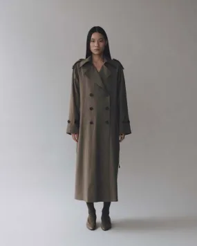 Wool Blend Trench Coat - Light Olive