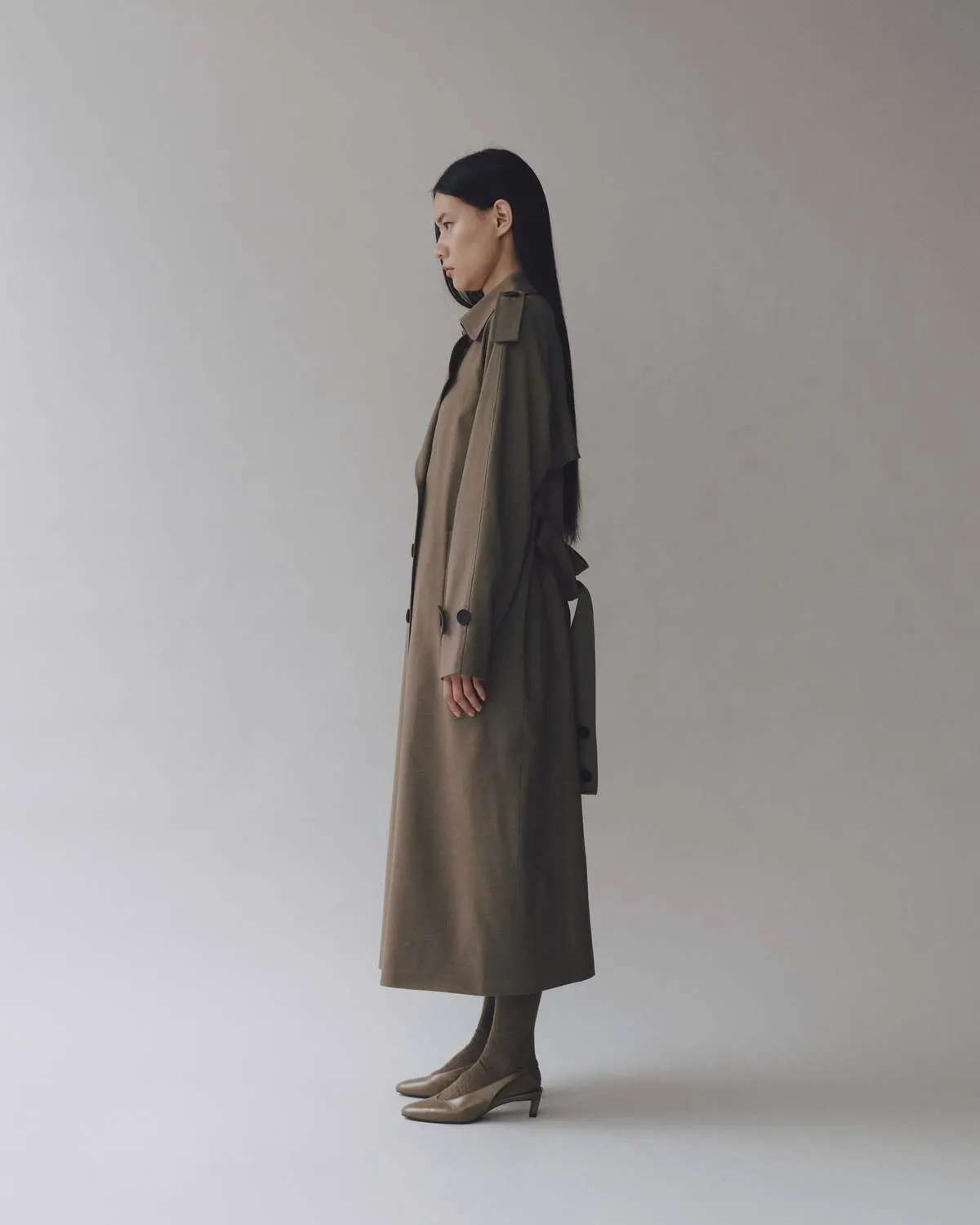 Wool Blend Trench Coat - Light Olive