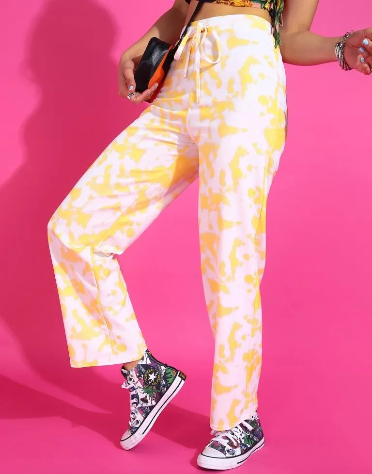 Yellow & White Printed Straight Fit Trouser